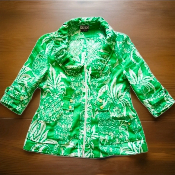 Berek Designed Linen Jacket • Botanical Print • Statement Detail • Size L - Picture 2 of 15